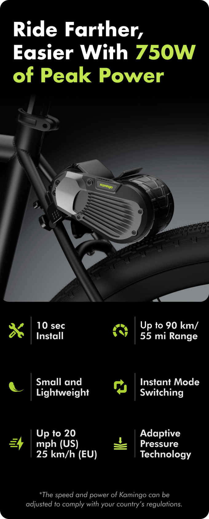普通の自転車を10秒で電動化できる変換キット「Kamingo」がKickstarterで達成率18122%突破 詳細2