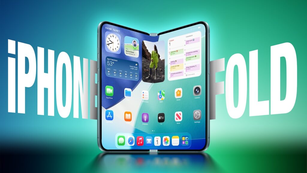 折りたたみ式のiPhone Foldコンセプト機を展開した状態で表示