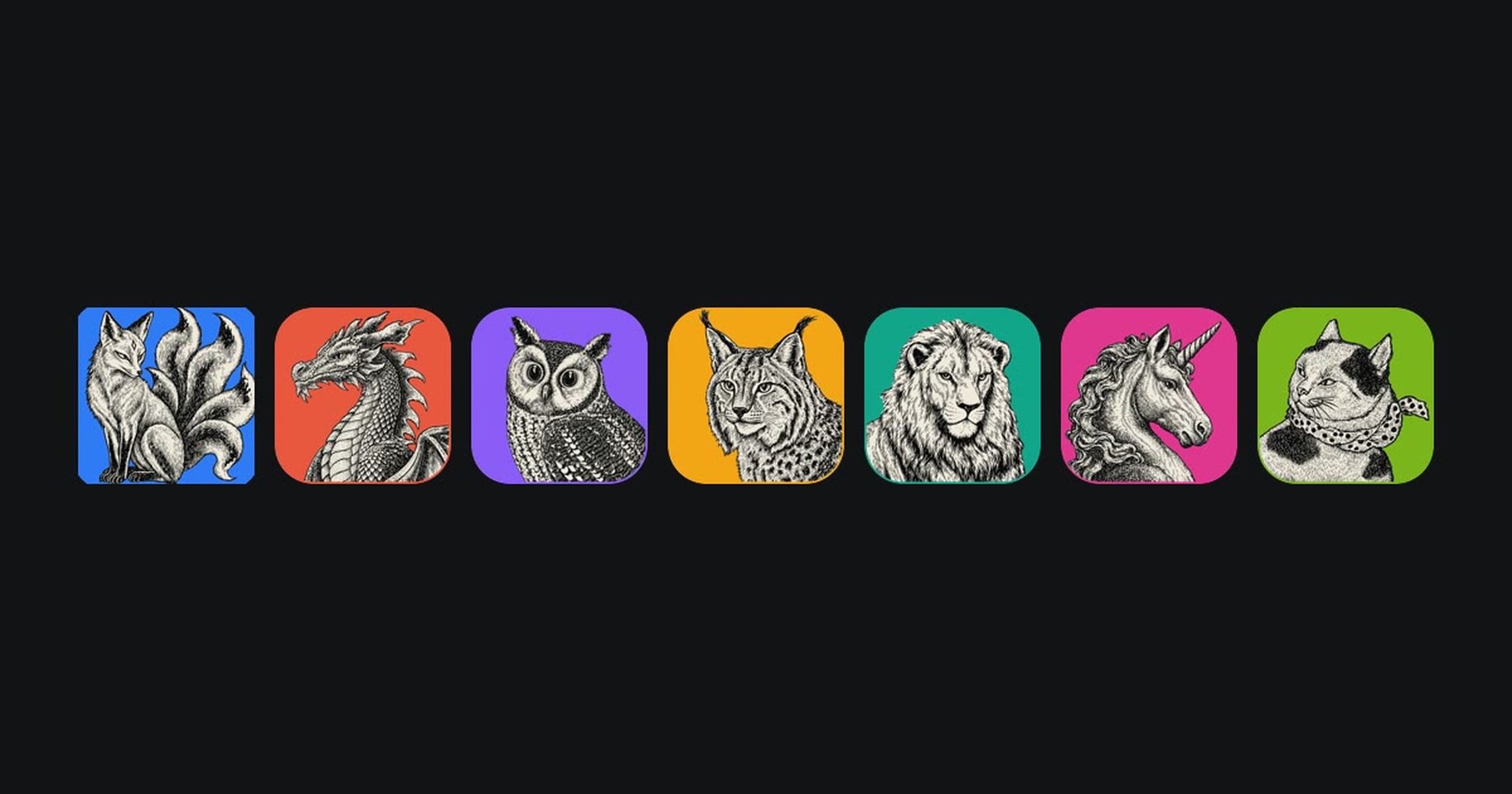Crafting Appsのアプリアイコン7種（左からPhotoCraft、VectorCraft、FilmCraft、LightCraft、PdfCraft、EffectCraft、DesignCraft）
